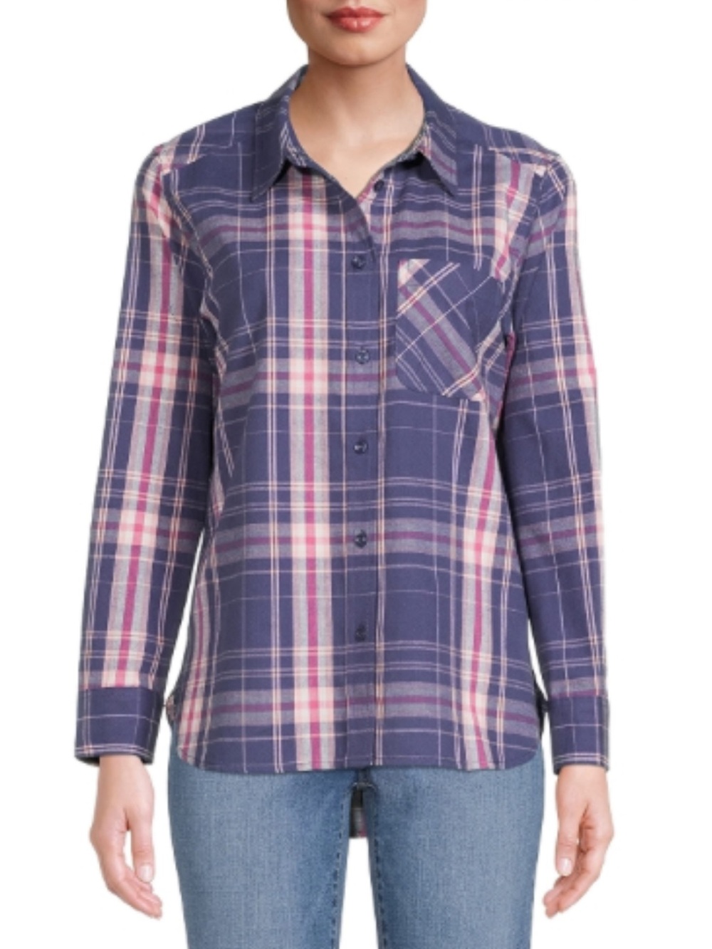 Time and Tru Plaid Button Front Shirt XL 16/18 Cotton Casual Preppy Cottagecore